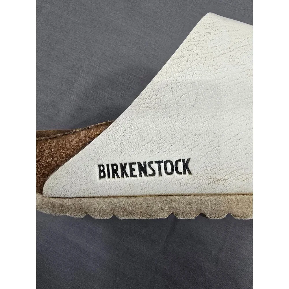 Birkenstock Size 39 Womens Arizona White Leather Sandals Big Buckle - Picture 2 of 8